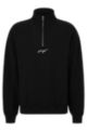 Relaxed-fit zip-neck sweatshirt with handwritten logo, Black