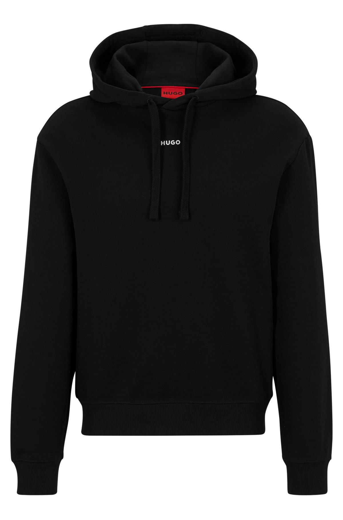 Cotton-terry relaxed-fit hoodie with logo print, Black