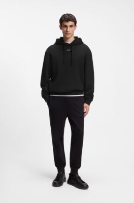 Sudadera de felpa de algod&oacute;n con capucha y logo estampado, Negro