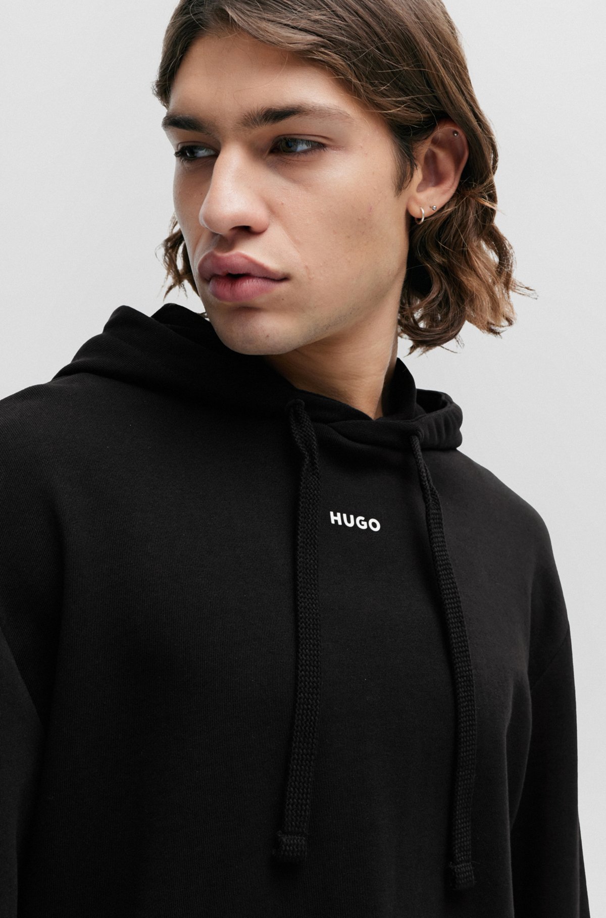 HUGO - Relaxed-fit cotton hoodie with contrast logo