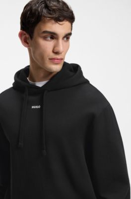Cotton-terry hoodie with logo print, Black