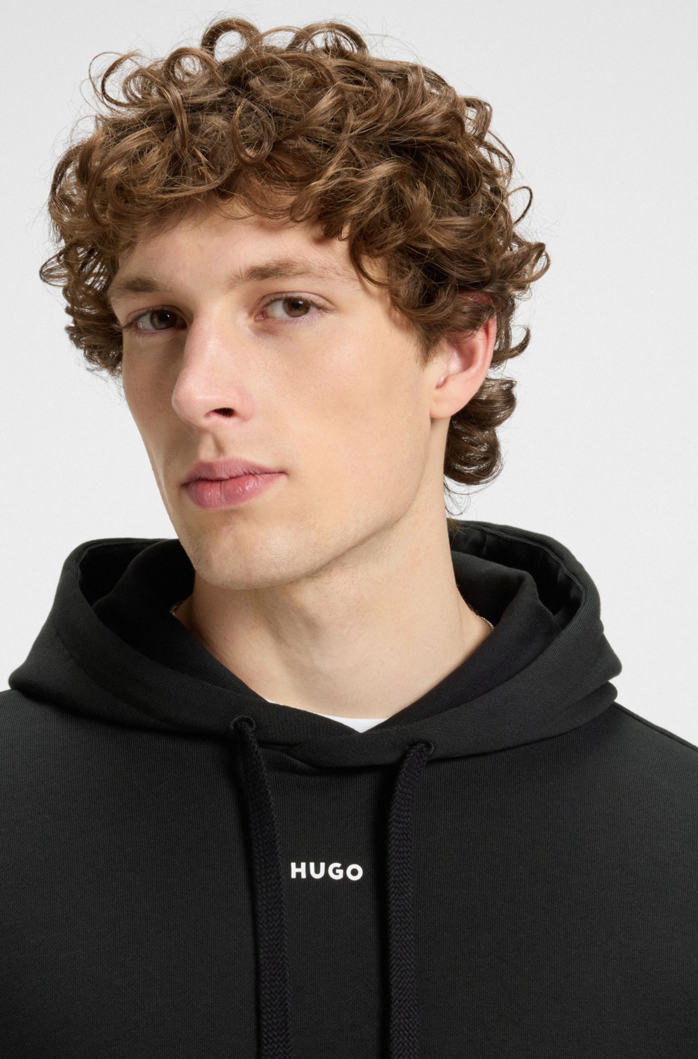 HUGO - Cotton-terry relaxed-fit hoodie with logo print