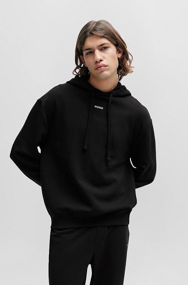 Relaxed-fit cotton hoodie with contrast logo, Black