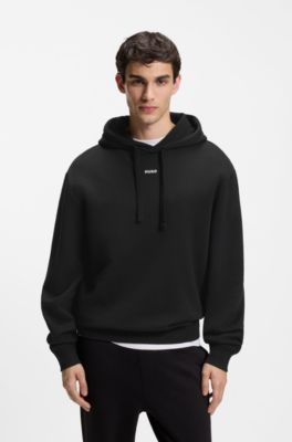Cotton-terry hoodie with logo print, Black