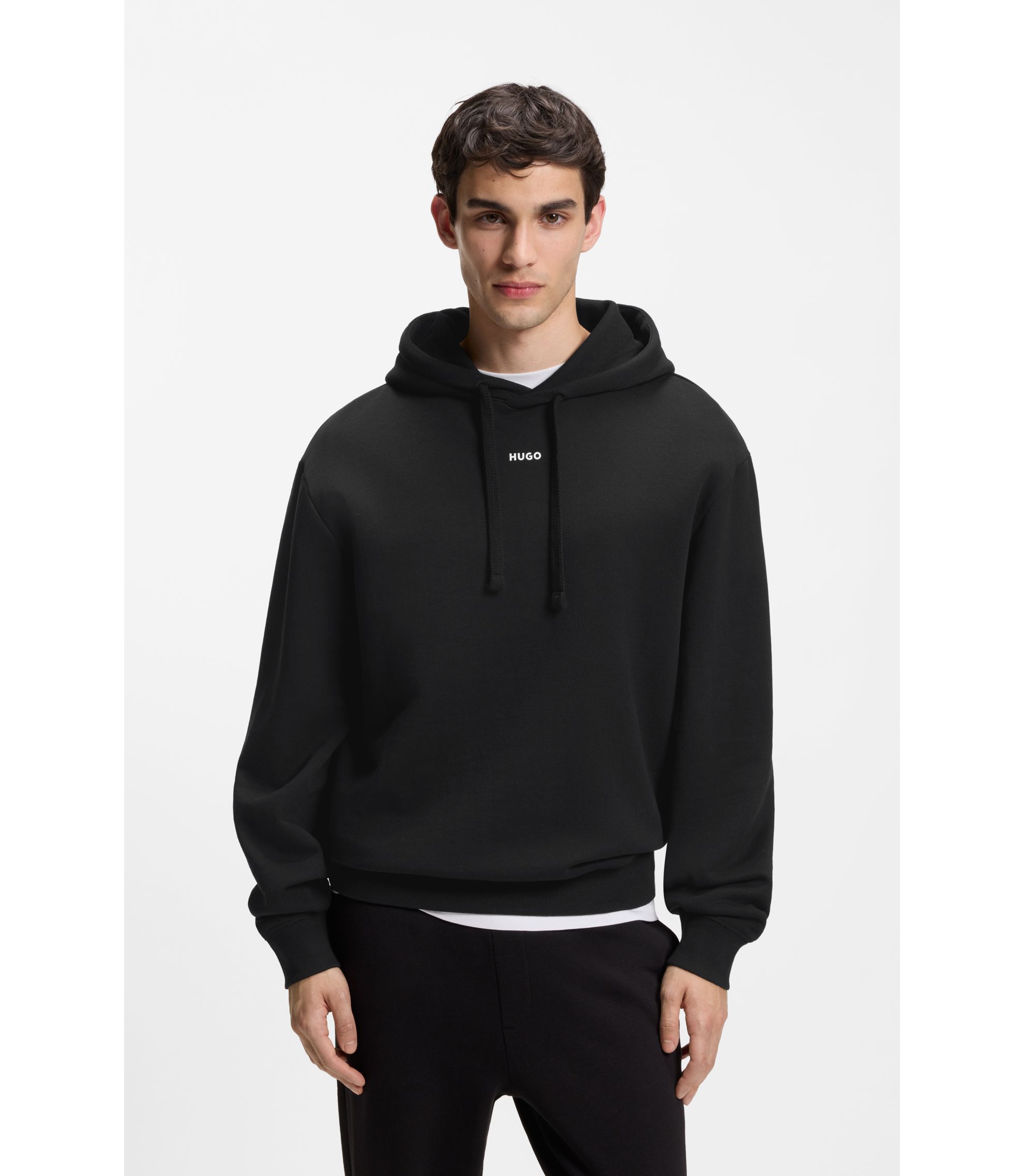 BOSS - Sweat à capuche en molleton de coton avec logo contrastant - Beige clair