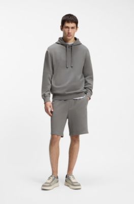 Hoodie van katoenen badstof met logoprint, Donkergrijs