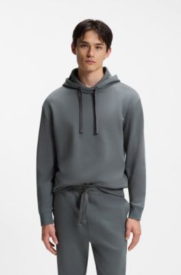 Cotton-terry hoodie with logo print, Grey