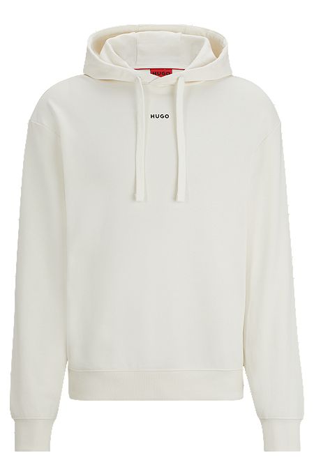 Relaxed-fit cotton hoodie with contrast logo, White