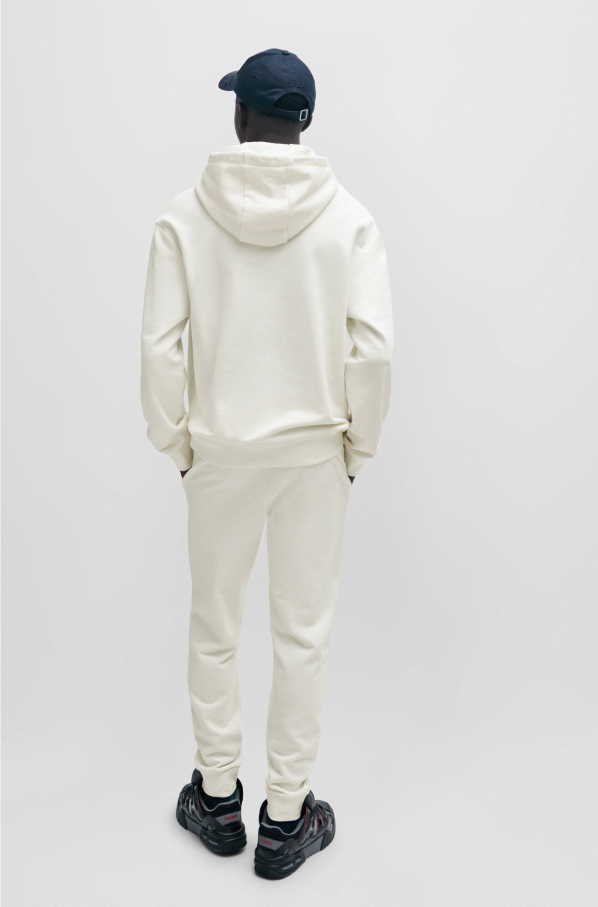 Cotton-terry relaxed-fit hoodie with logo print, White