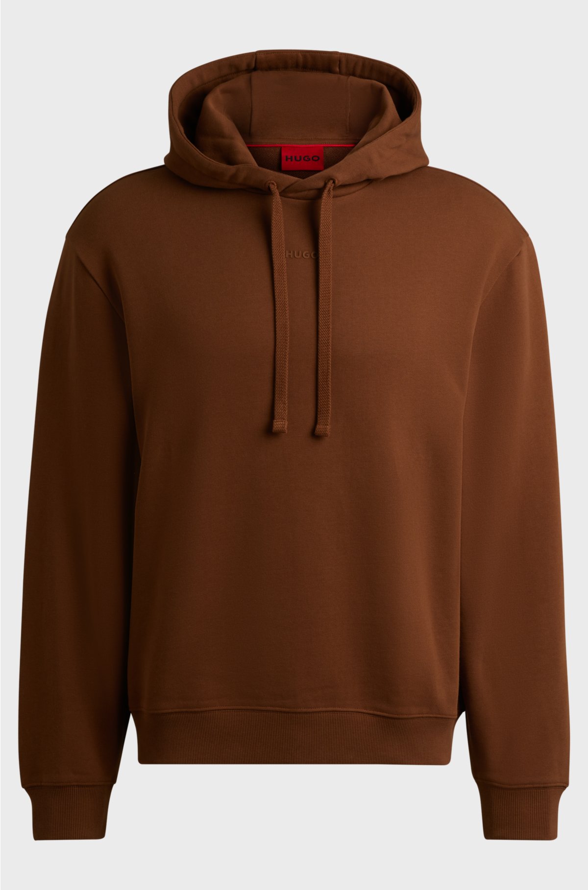 Cotton-terry relaxed-fit hoodie with logo print, Brown