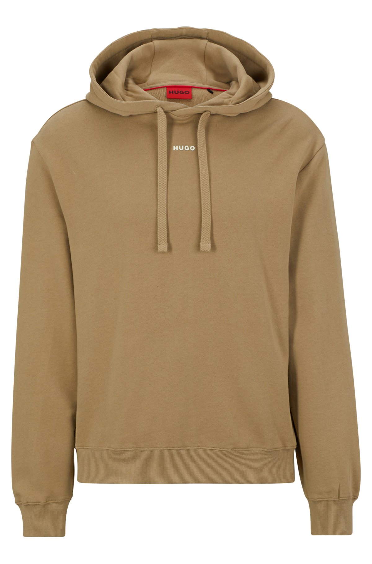 Cotton-terry relaxed-fit hoodie with logo print, Brown