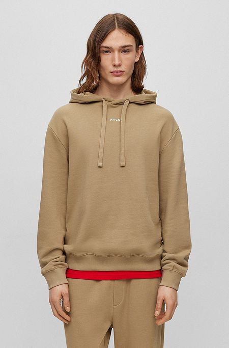 Relaxed-fit cotton hoodie with contrast logo, Brown