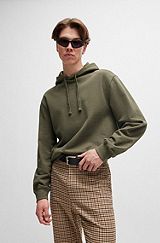Cotton-terry relaxed-fit hoodie with logo print, Dark Green