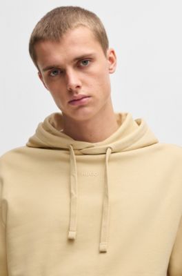 Cotton-terry hoodie with logo print, Light Beige