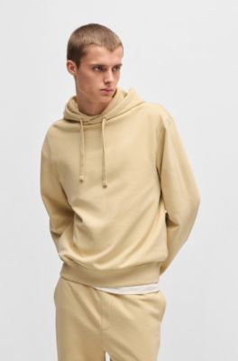 Cotton-terry hoodie with logo print, Light Beige