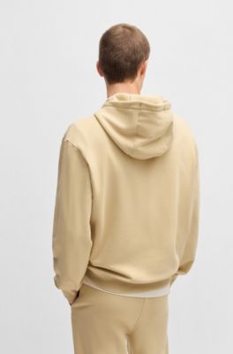 Cotton-terry hoodie with logo print, Light Beige