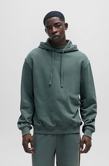 Relaxed-fit cotton hoodie with contrast logo, Dark Green