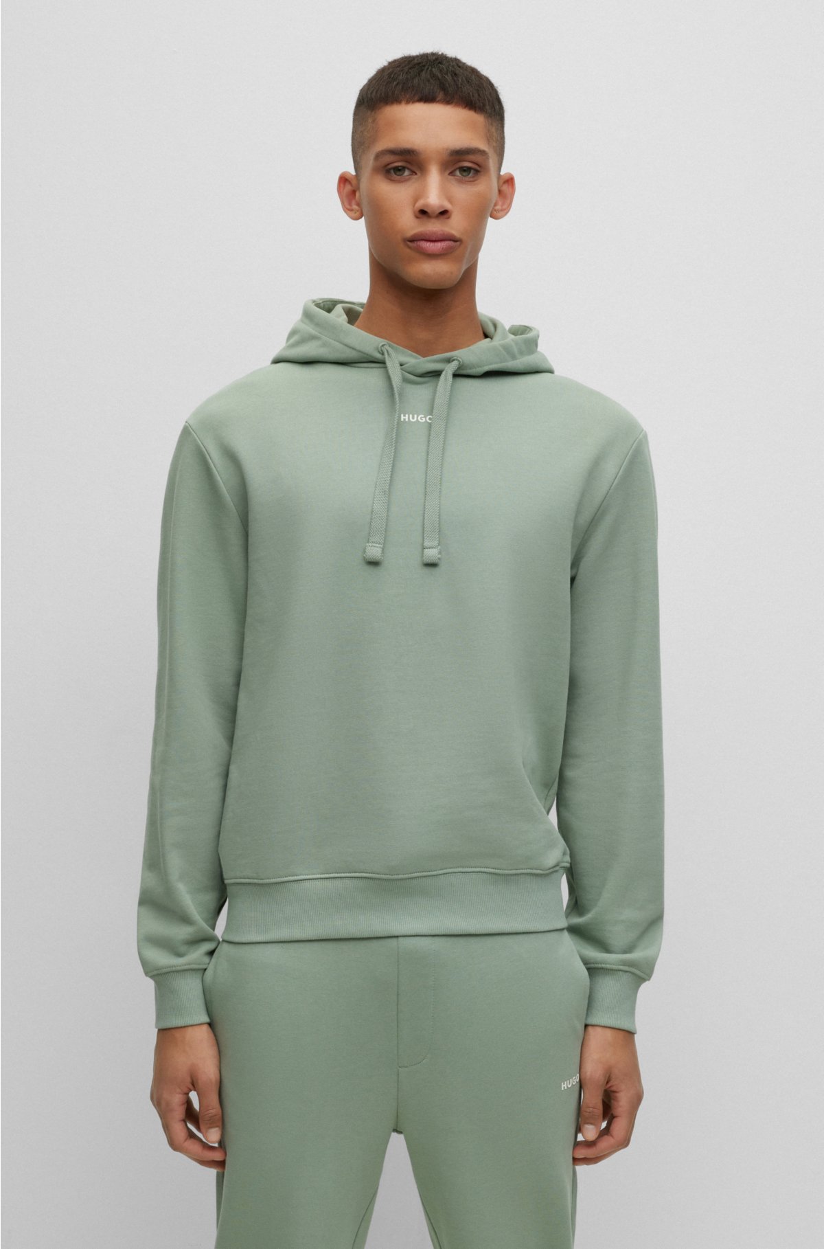 HUGO - Relaxed-fit cotton hoodie contrast logo