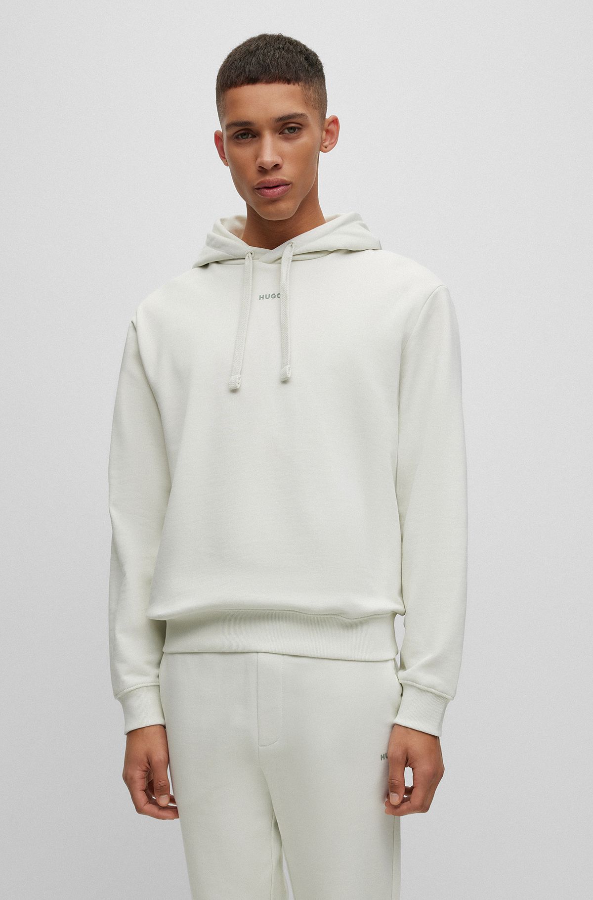 Relaxed-fit cotton hoodie with contrast logo, Light Green