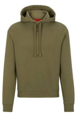 Hugo Boss Relaxed-fit Cotton Hoodie With Contrast Logo In Green