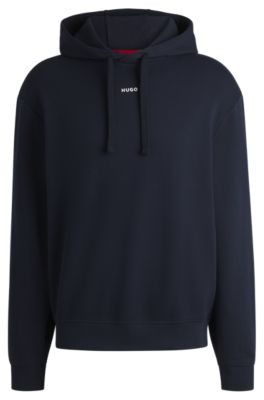Cotton-terry hoodie with logo print, Dark Blue