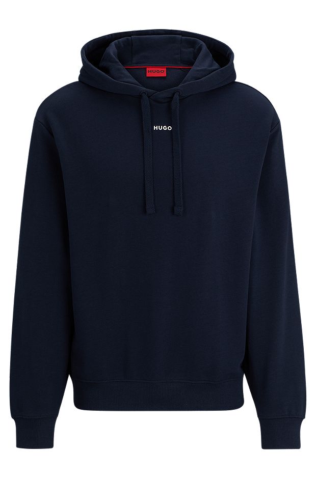 Relaxed-fit cotton hoodie with contrast logo, Dark Blue