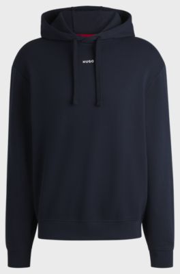 Cotton-terry hoodie with logo print, Dark Blue