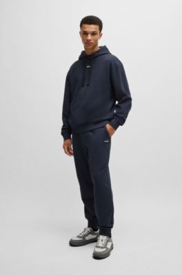 Cotton-terry hoodie with logo print, Dark Blue