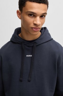 Cotton-terry hoodie with logo print, Dark Blue