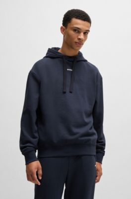 Cotton-terry hoodie with logo print, Dark Blue