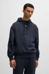 Cotton-terry relaxed-fit hoodie with logo print, Dark Blue