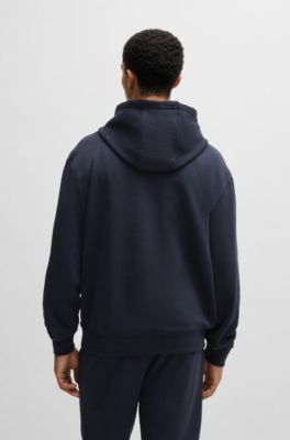 Cotton-terry hoodie with logo print, Dark Blue