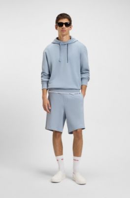 Cotton-terry hoodie with logo print, Light Blue