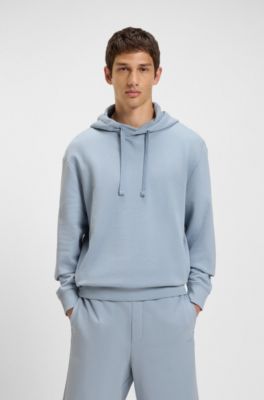 Cotton-terry hoodie with logo print, Light Blue