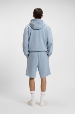 Cotton-terry hoodie with logo print, Light Blue