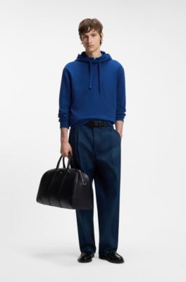 Cotton-terry hoodie with logo print, Blue