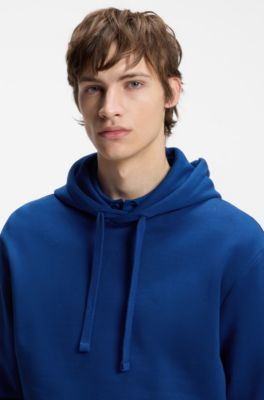Cotton-terry hoodie with logo print, Blue