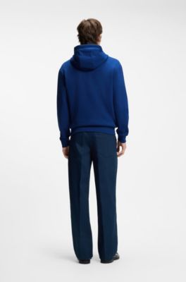 Cotton-terry hoodie with logo print, Blue