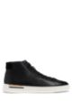 High-top trainers in faux leather with signature stripe, Black