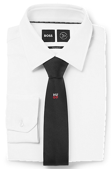 HUGO 雨果层叠徽标图案真丝提花领带,  001_Black