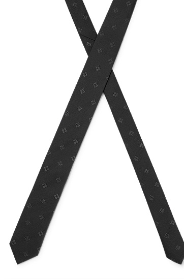 HUGO 雨果堆叠风徽标装饰纯真丝领带,  001_Black