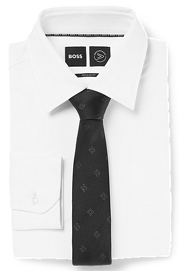 HUGO 雨果堆叠风徽标装饰纯真丝领带,  001_Black