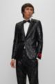 Extra-slim-fit tuxedo jacket in sequinned stretch satin, Black