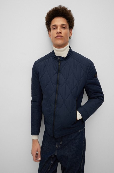 Waterafstotende gewatteerde jas met logopatch, Donkerblauw