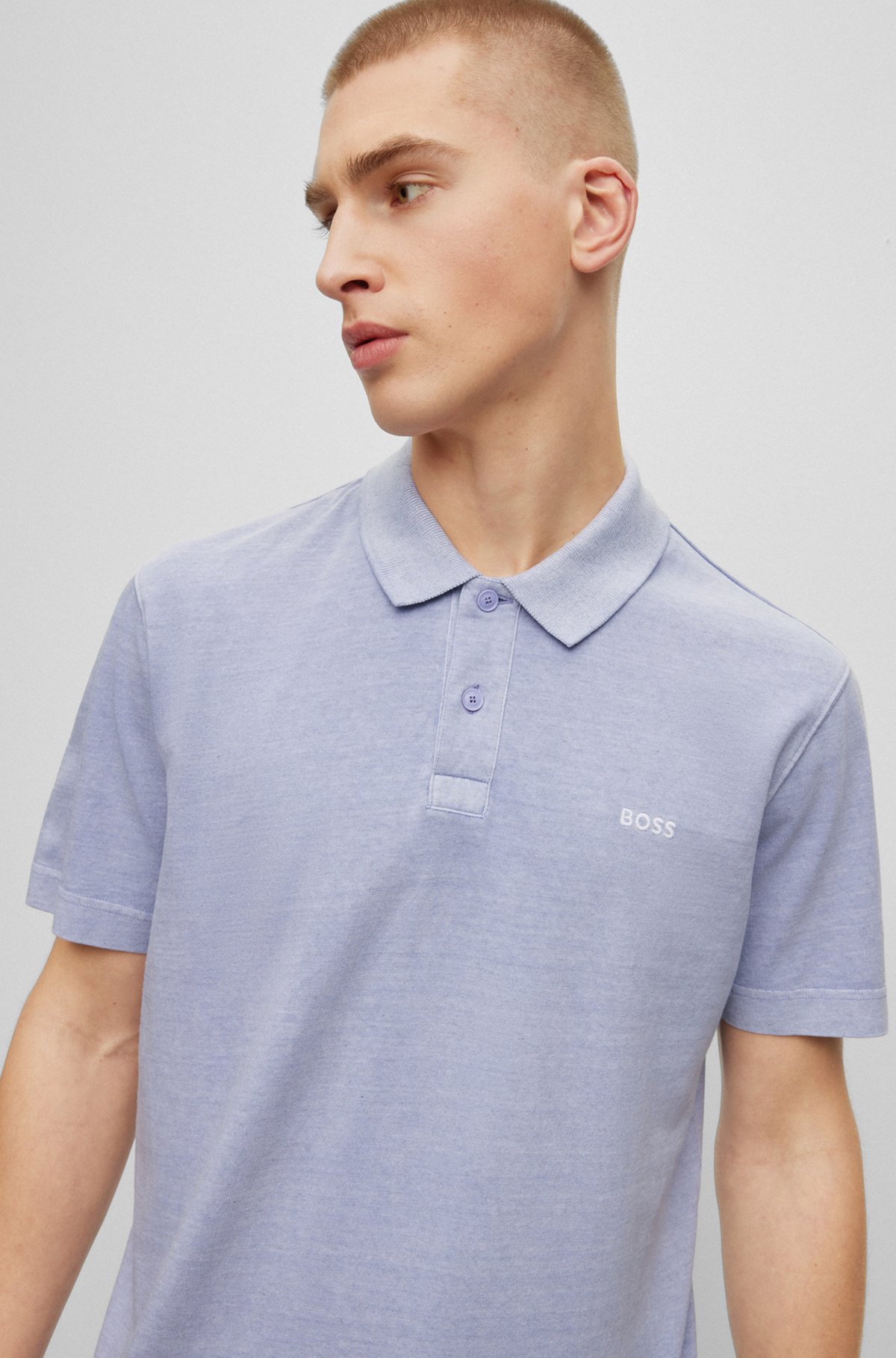 Cotton-jersey relaxed-fit polo shirt with embroidered logo, Light Purple