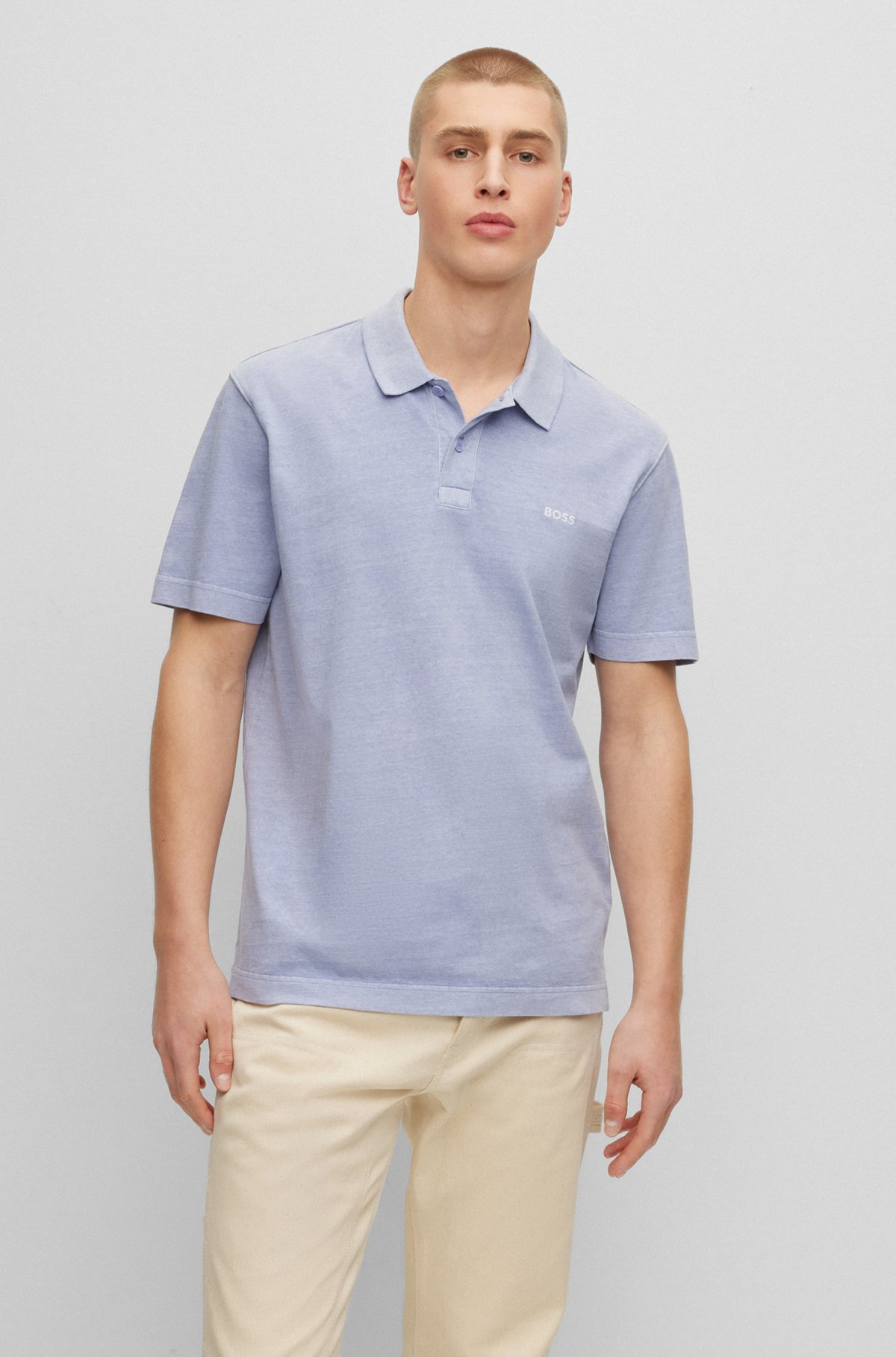 Cotton-jersey relaxed-fit polo shirt with embroidered logo, Light Purple