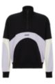 Interlock-cotton zip-neck sweatshirt with color-blocking, Black