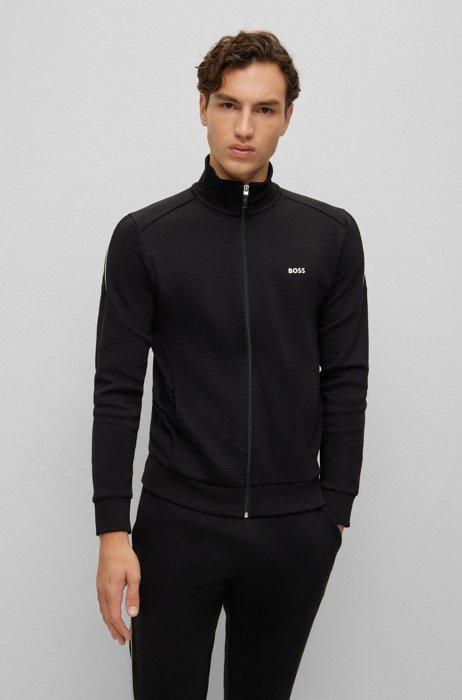 Regular-fit logo tracksuit in double-faced cotton, Black