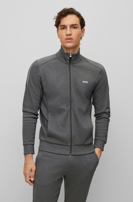 Regular-fit logo tracksuit in double-faced cotton, Grey