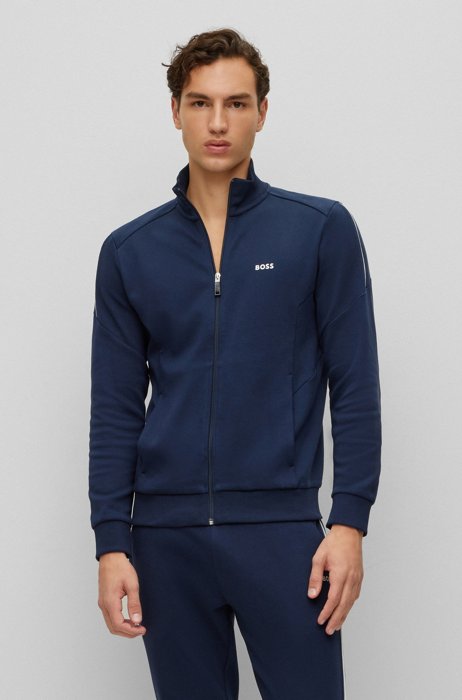 Regular-fit logo tracksuit in double-faced cotton, Dark Blue